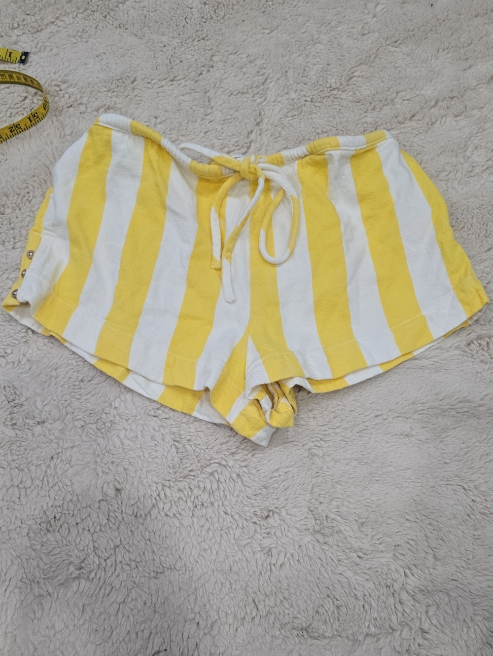 Free People Yellow & White Striped Drawstring Lounge Shorts